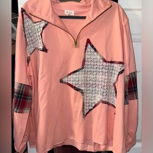 POL Pink Lace Star Quarter-Zip Pullover